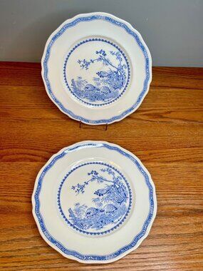 Set of 2 Antique FURNIVALS 1913 Blue Quail 10 1/4" Dinner Plates Round Backstamp
